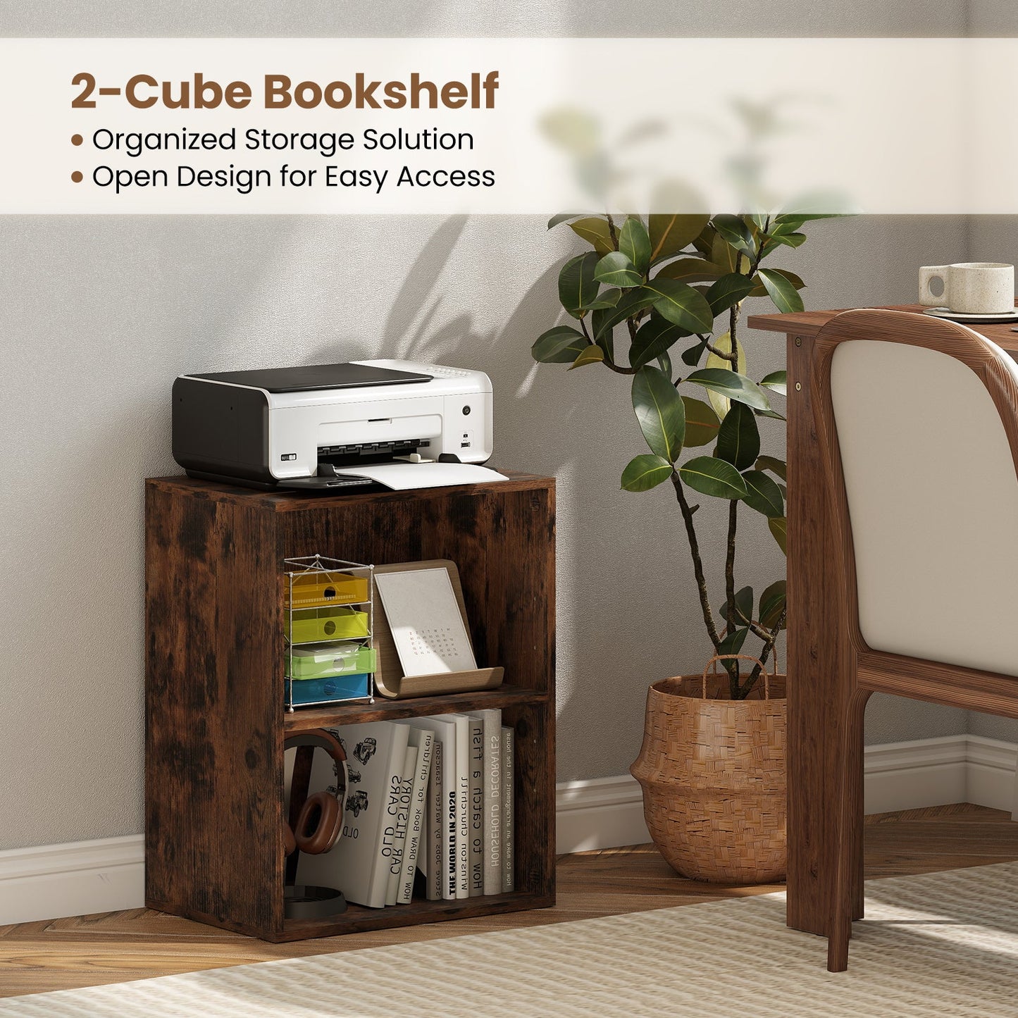 2-Cube Bookcase Set of 2 Floor Standing Open Bookshelf w/ 5-Position Adjustable Shelf - Tampa Home & Garden Store
