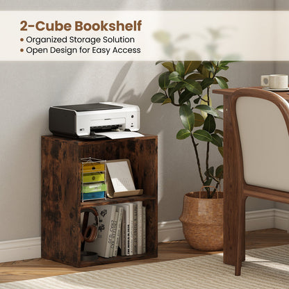 2-Cube Bookcase Set of 2 Floor Standing Open Bookshelf w/ 5-Position Adjustable Shelf - Tampa Home & Garden Store