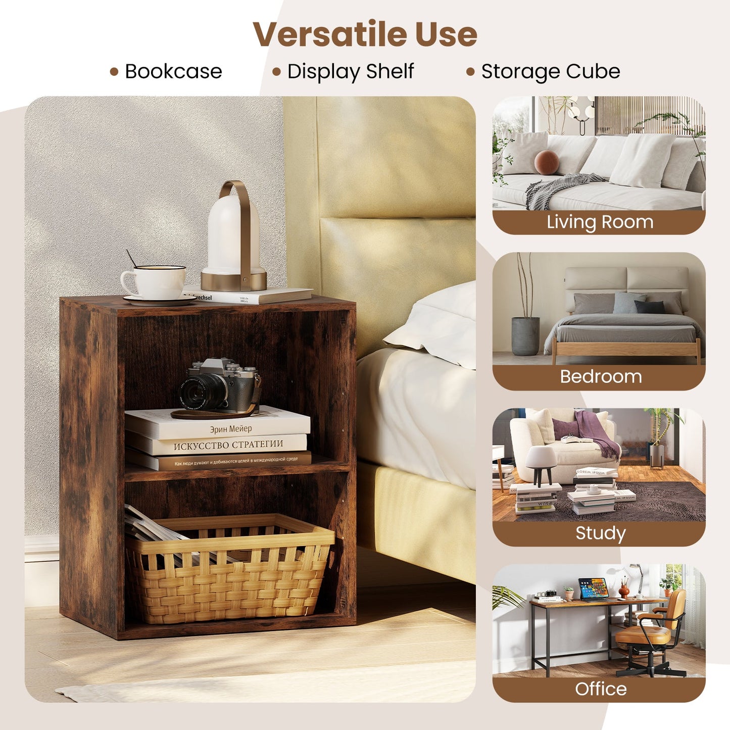 2-Cube Bookcase Set of 2 Floor Standing Open Bookshelf w/ 5-Position Adjustable Shelf - Tampa Home & Garden Store