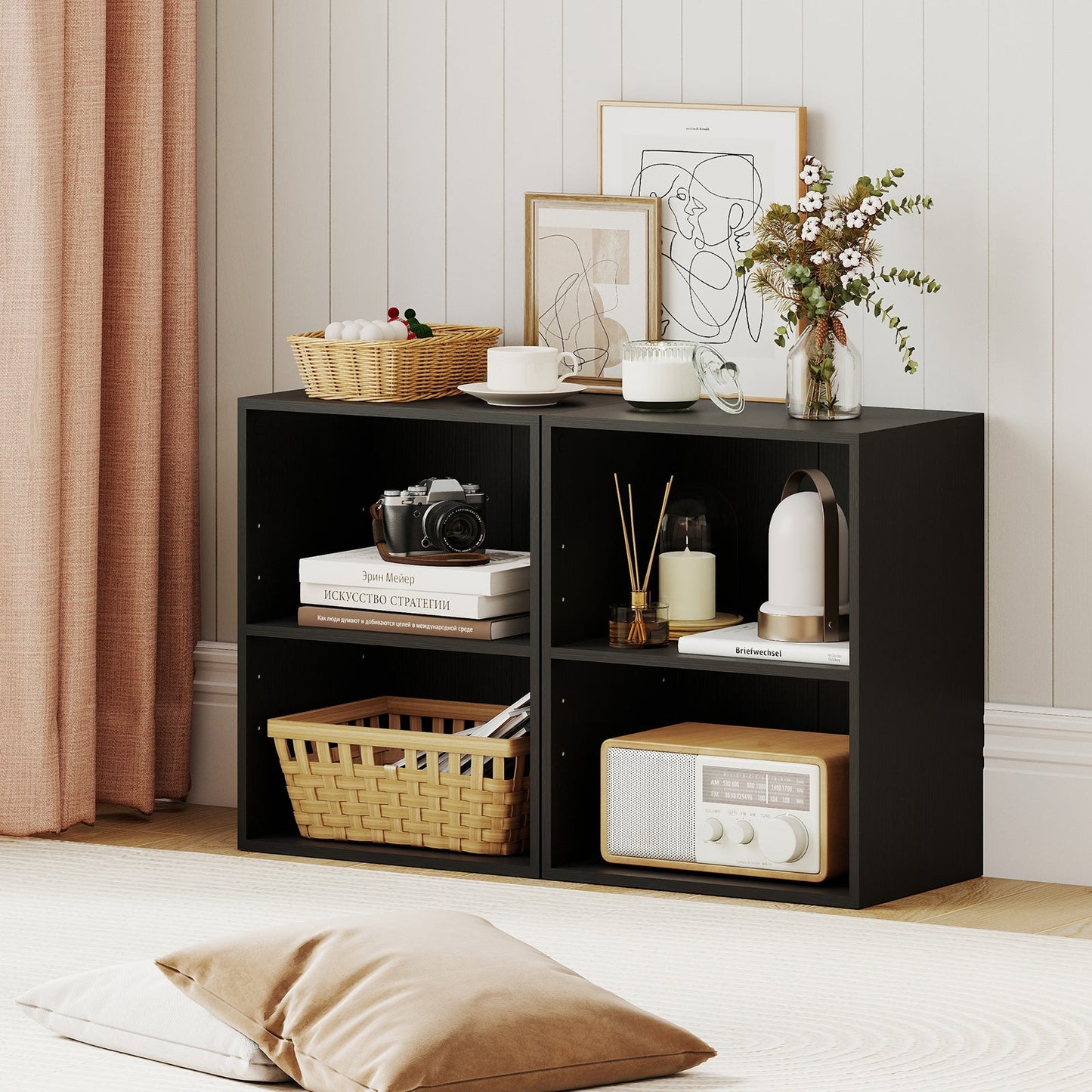 2-Cube Bookcase Set of 2 Floor Standing Open Bookshelf w/ 5-Position Adjustable Shelf - Tampa Home & Garden Store