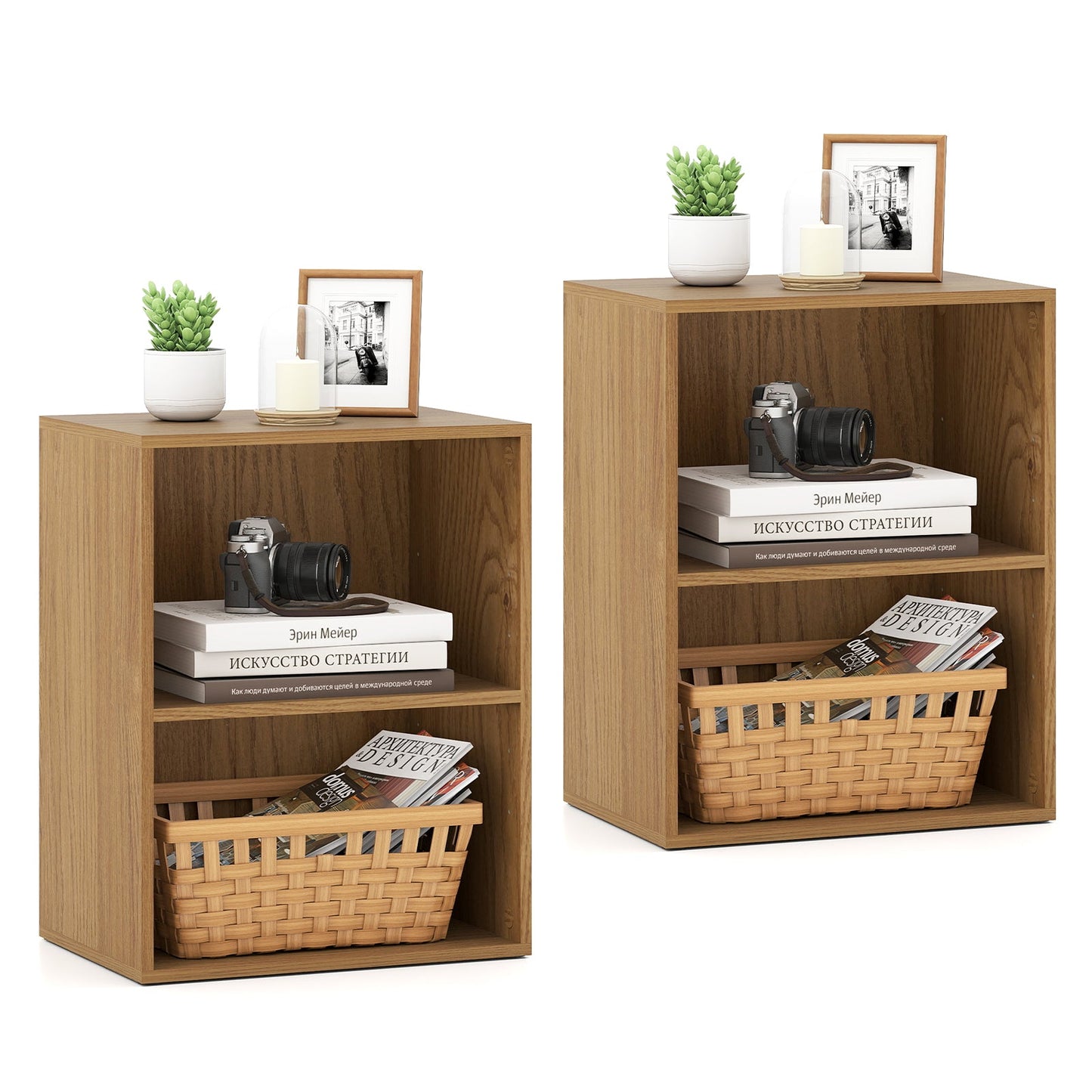 2-Cube Bookcase Set of 2 Floor Standing Open Bookshelf w/ 5-Position Adjustable Shelf - Tampa Home & Garden Store