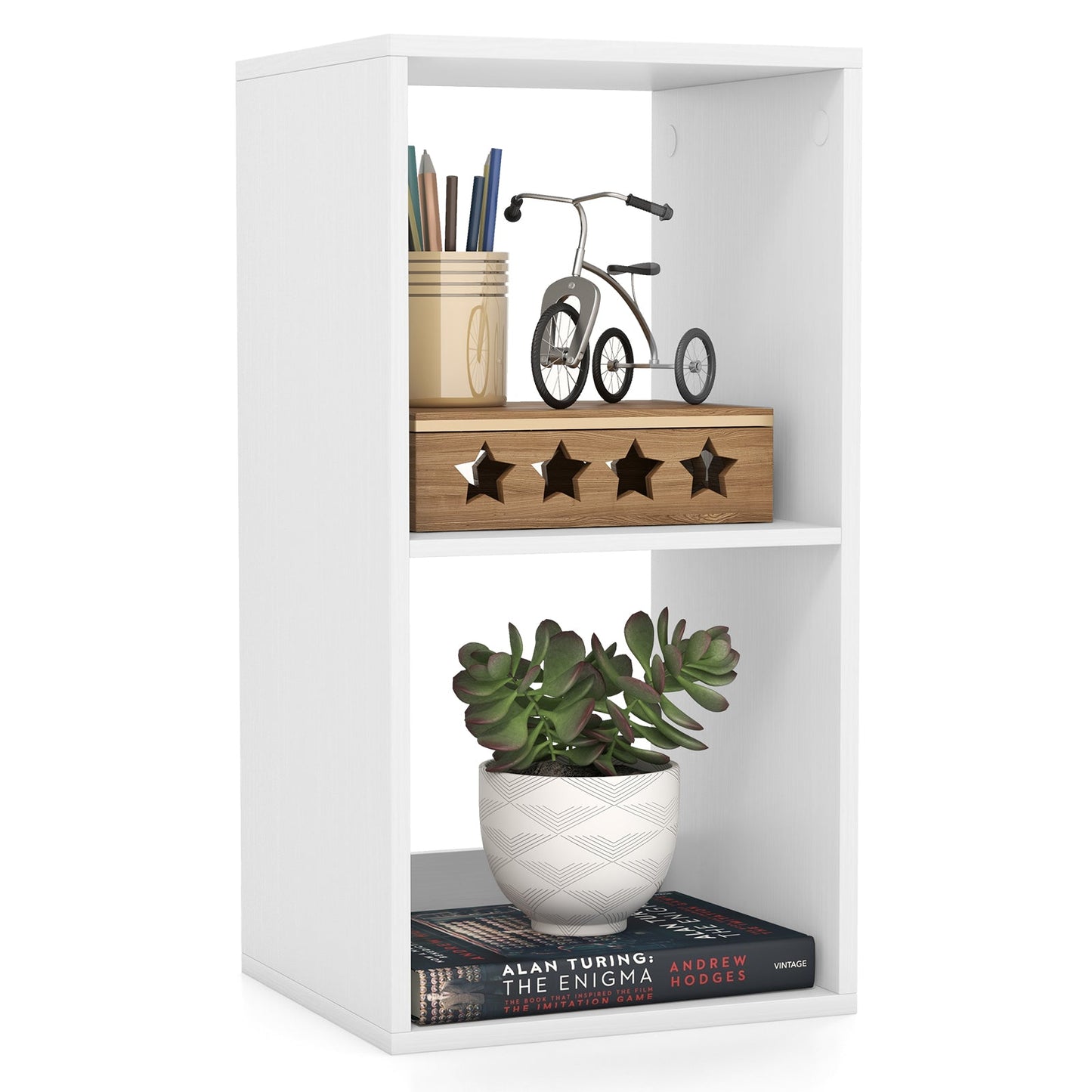Estantería de 2 cubos con riel trasero para sala de estar dormitorio - Blanco