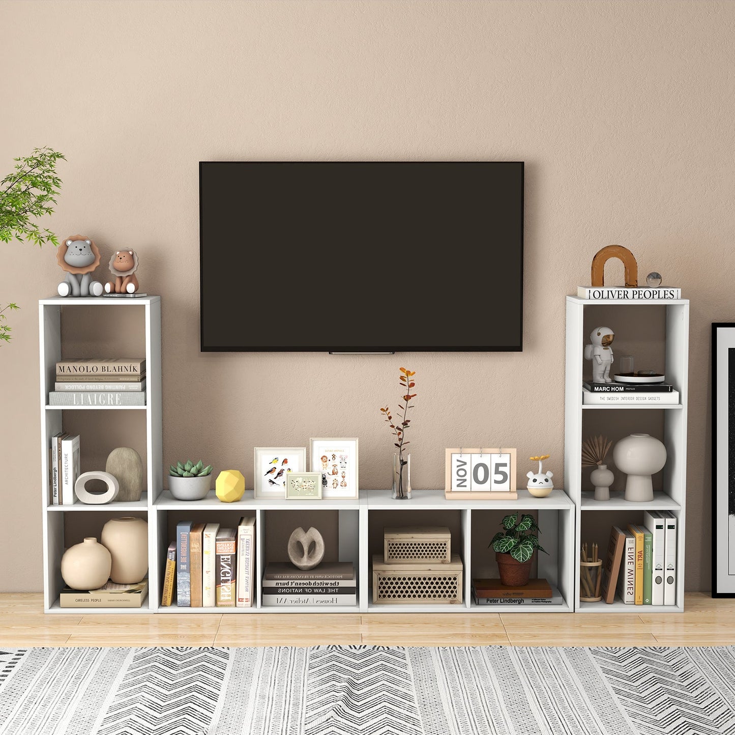 Estantería de 2 cubos con riel trasero para sala de estar dormitorio - Blanco