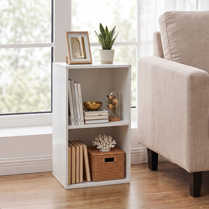 2-Cube Bookshelf with Anti-Tipping Kit in white, compact DirectDeals unit with books on Tampa Home & Garden Store