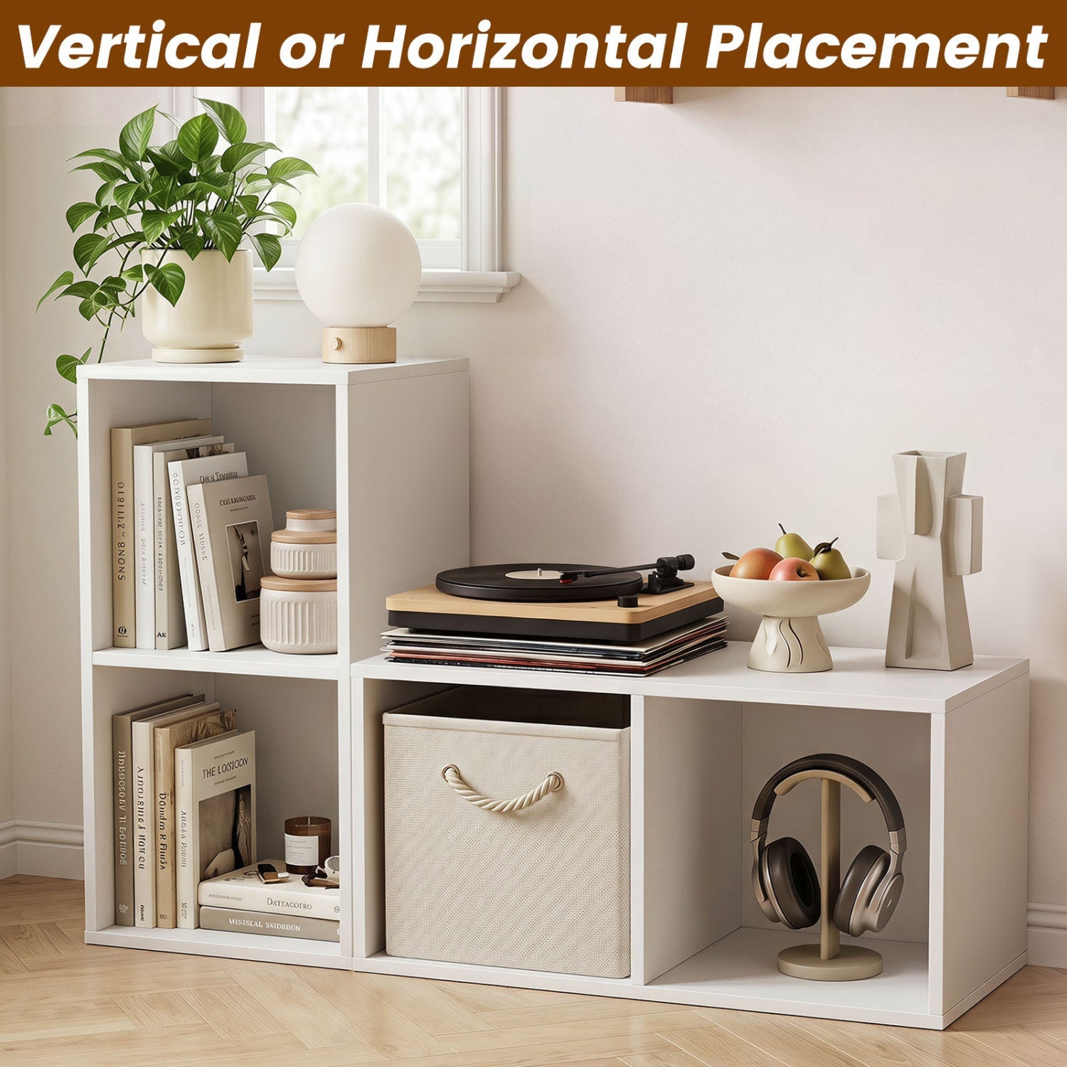 2-Cube Bookshelf with Anti-Tipping Kit in white by DirectDeals, compact modular storage on Tampa Home & Garden Store