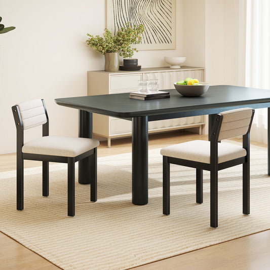 Juego de 2 sillas de comedor sin brazos tapizadas en borreguito con estructura de madera - Blanco