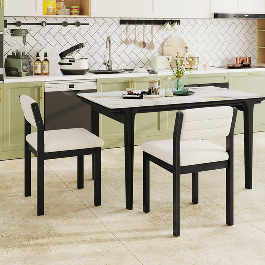 Juego de 2 sillas de comedor sin brazos tapizadas en borreguito con estructura de madera - Blanco