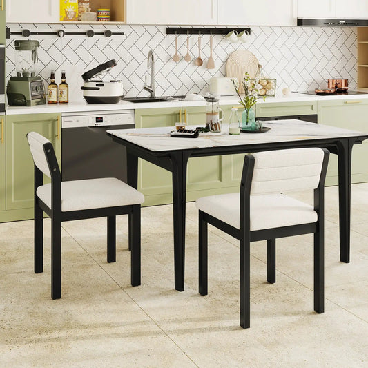 Set of 2 Sherpa upholstered armless dining chairs with black wood frames and cream seats on Tampa Home & Garden Store
