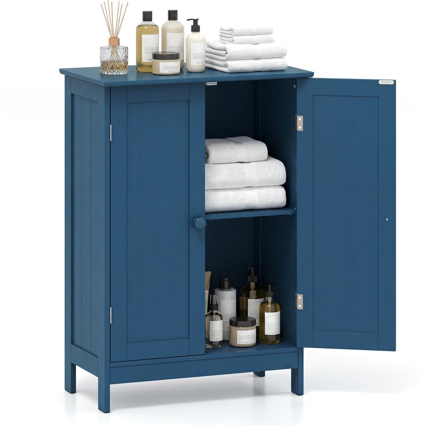 Mueble de baño con doble puerta para almacenamiento en el suelo - Marrón