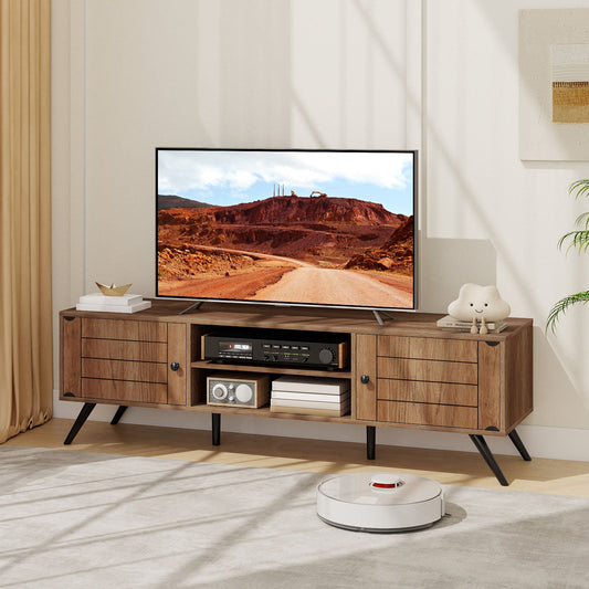 2-Door TV Stand for TVs up to 65 Inch with Open Shelves-Oak - Tampa Home & Garden Store