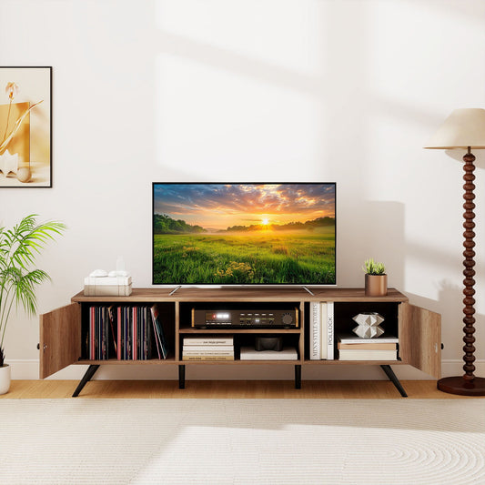 2-Door TV Stand for TVs up to 65 Inch with Open Shelves-Oak - Tampa Home & Garden Store