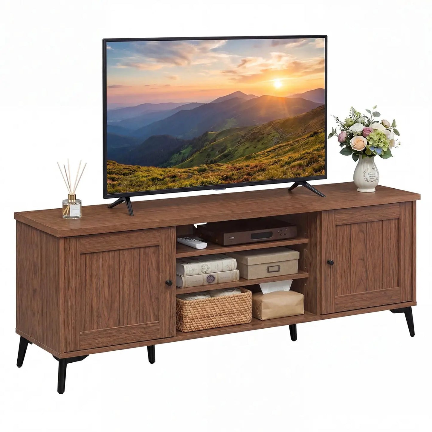 2-Door TV Stand for 65-Inch TVs, Mid Century