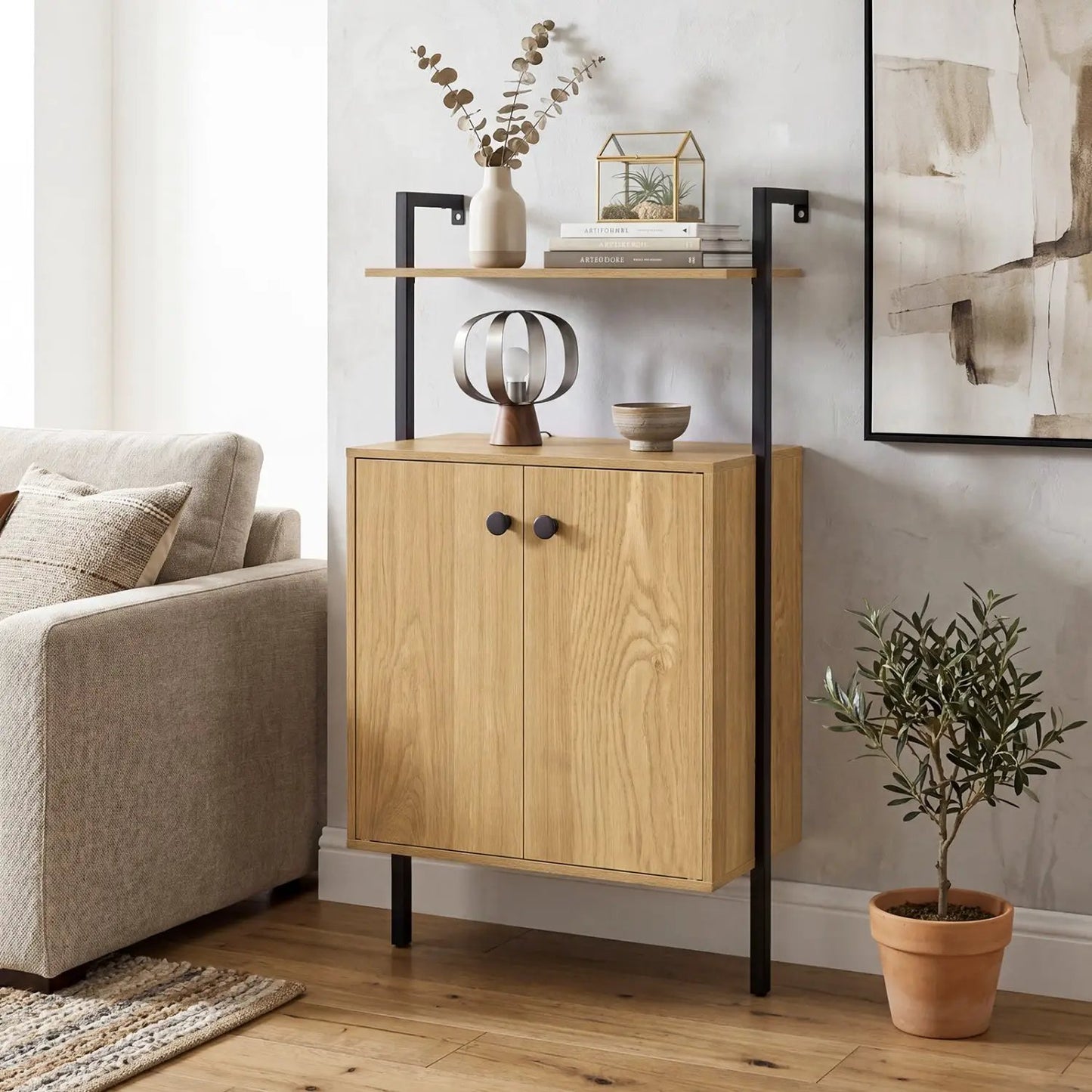 2 Door Wall Mount Bookshelf with Storage Cabinet