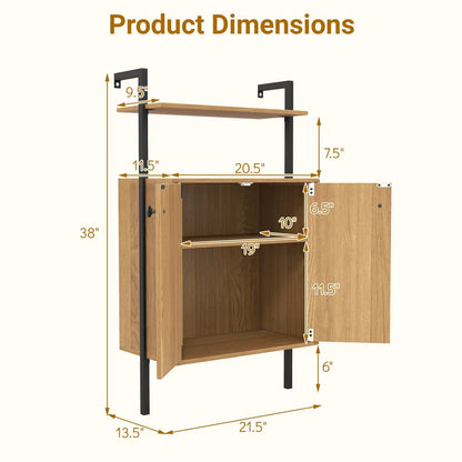 2 Door Wall Mount Bookshelf with Storage Cabinet