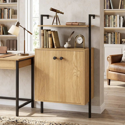 2 Door Wall Mount Bookshelf with Storage Cabinet