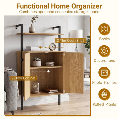 2 Door Wall Mount Bookshelf with Storage Cabinet