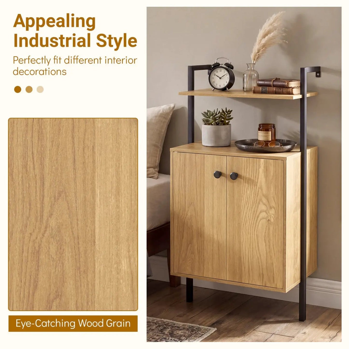 2 Door Wall Mount Bookshelf with Storage Cabinet