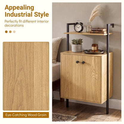 2 Door Wall Mount Bookshelf with Storage Cabinet