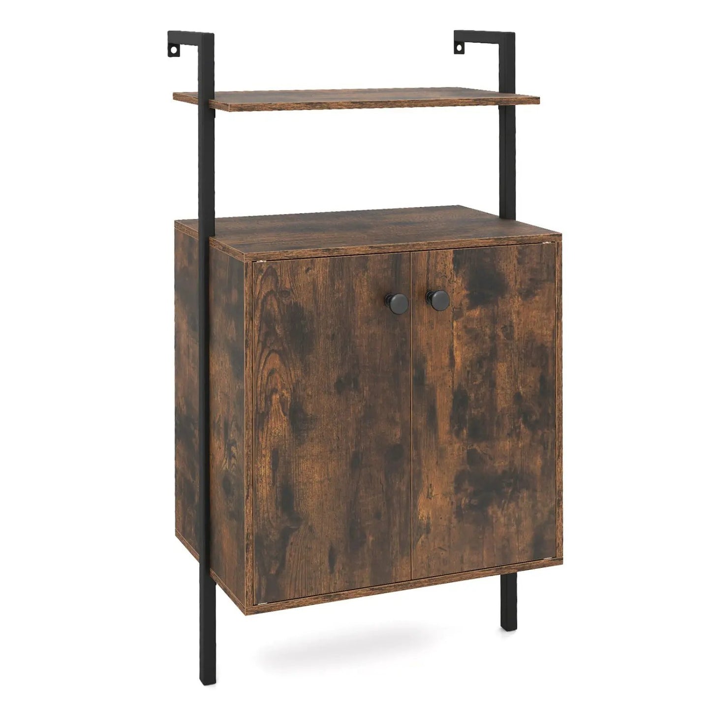 2 Door Wall Mount Bookshelf with Storage Cabinet