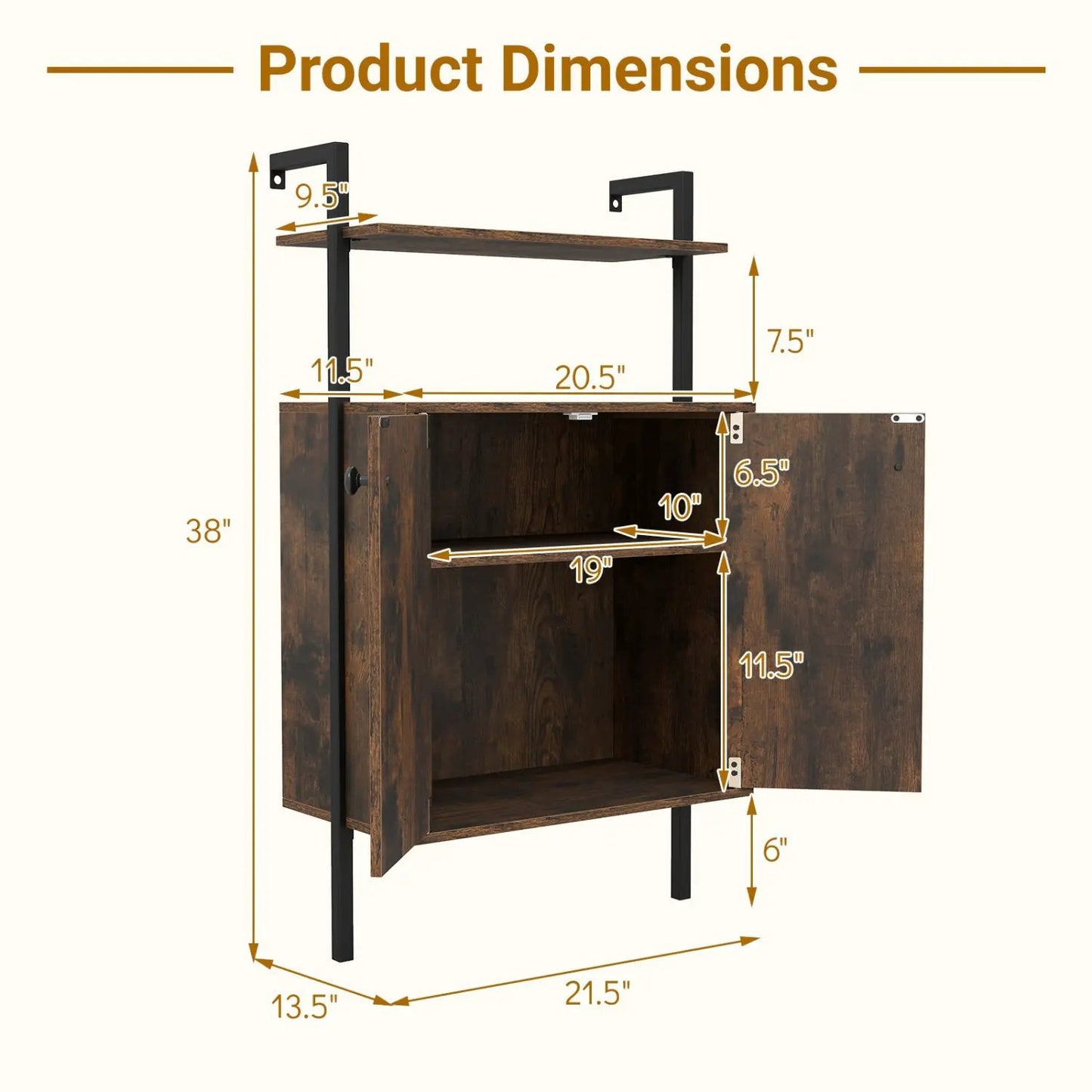 2 Door Wall Mount Bookshelf with Storage Cabinet