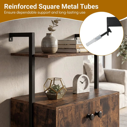 2 Door Wall Mount Bookshelf with Storage Cabinet