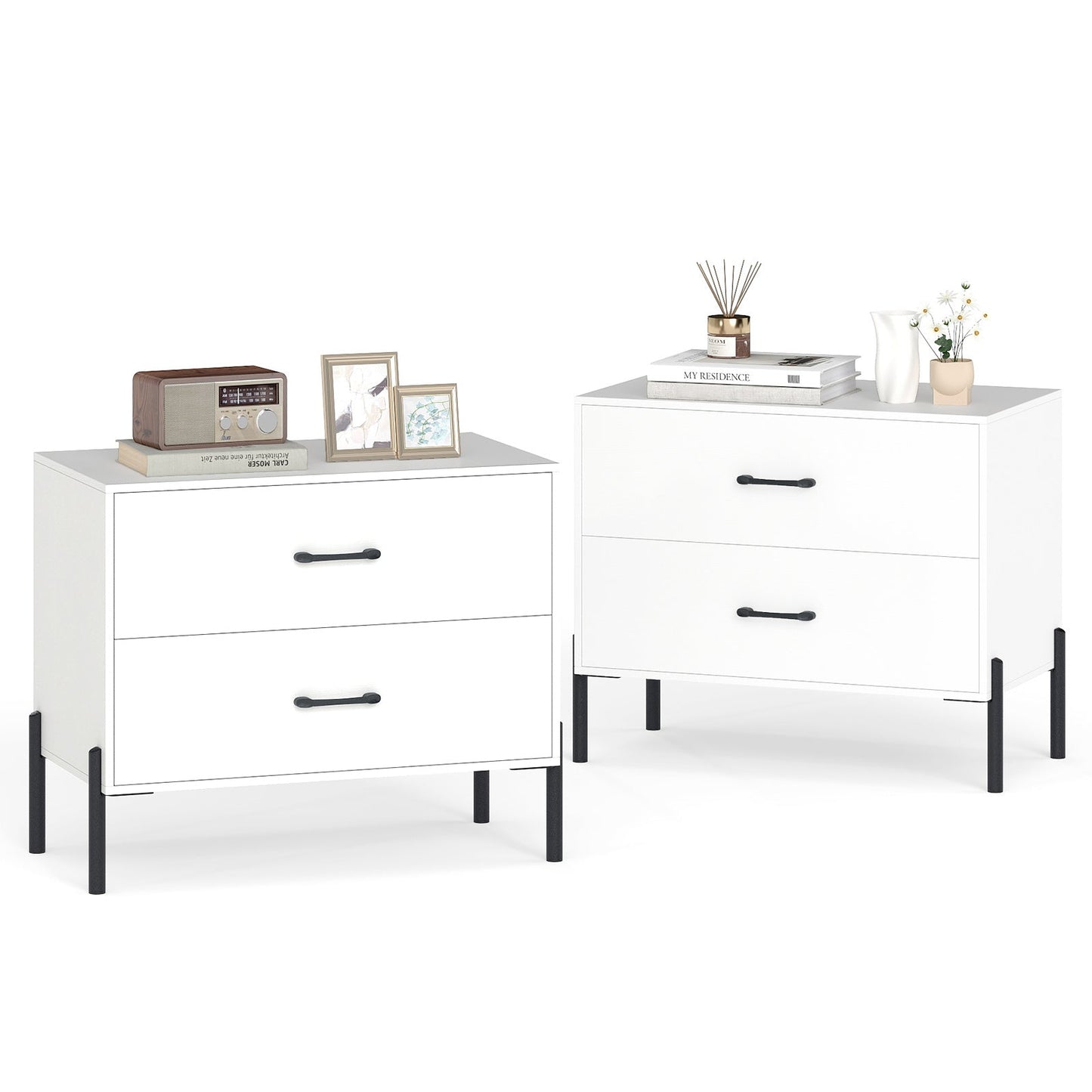 2-Drawer Dresser Modern Wooden Nightstand Set of 2-White - Tampa Home & Garden Store