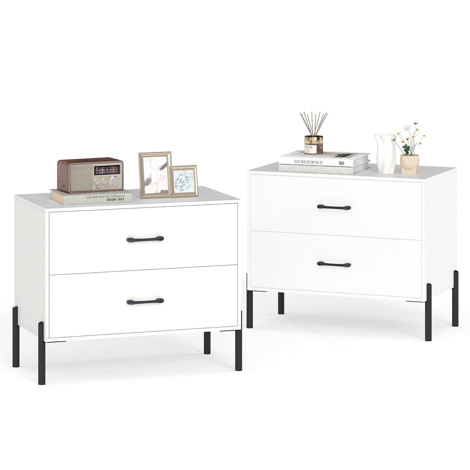 2-Drawer Dresser Modern Wooden Nightstand Set of 2-White - Tampa Home & Garden Store