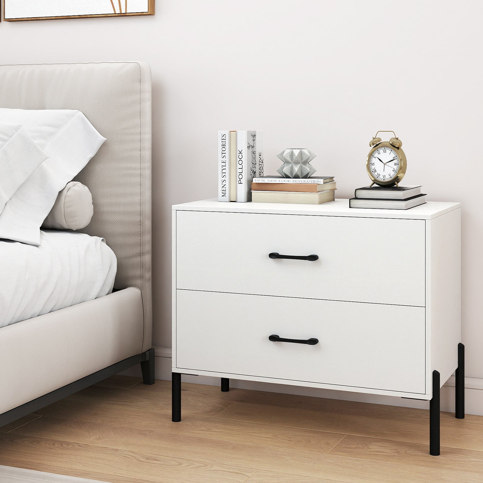 2-Drawer Dresser Modern Wooden Nightstand Set of 2-White - Tampa Home & Garden Store