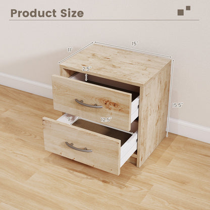 Mesita de Noche de 2 Cajones con Almacenamiento para Sala de Estar - Roble