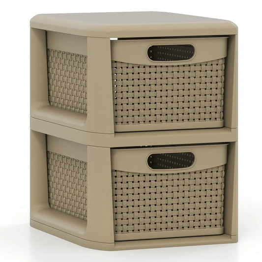 2-Drawer Storage Organizer with Wicker Patterns in tan by DirectDeals on Tampa Home & Garden Store