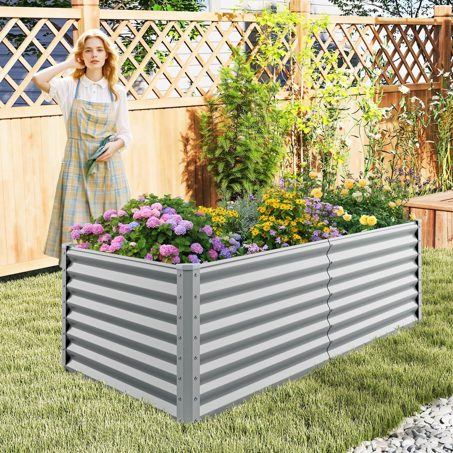 Cama de jardín elevada rectangular de metal de 6 x 3 x 2 pies con diseño de fondo abierto - Gris