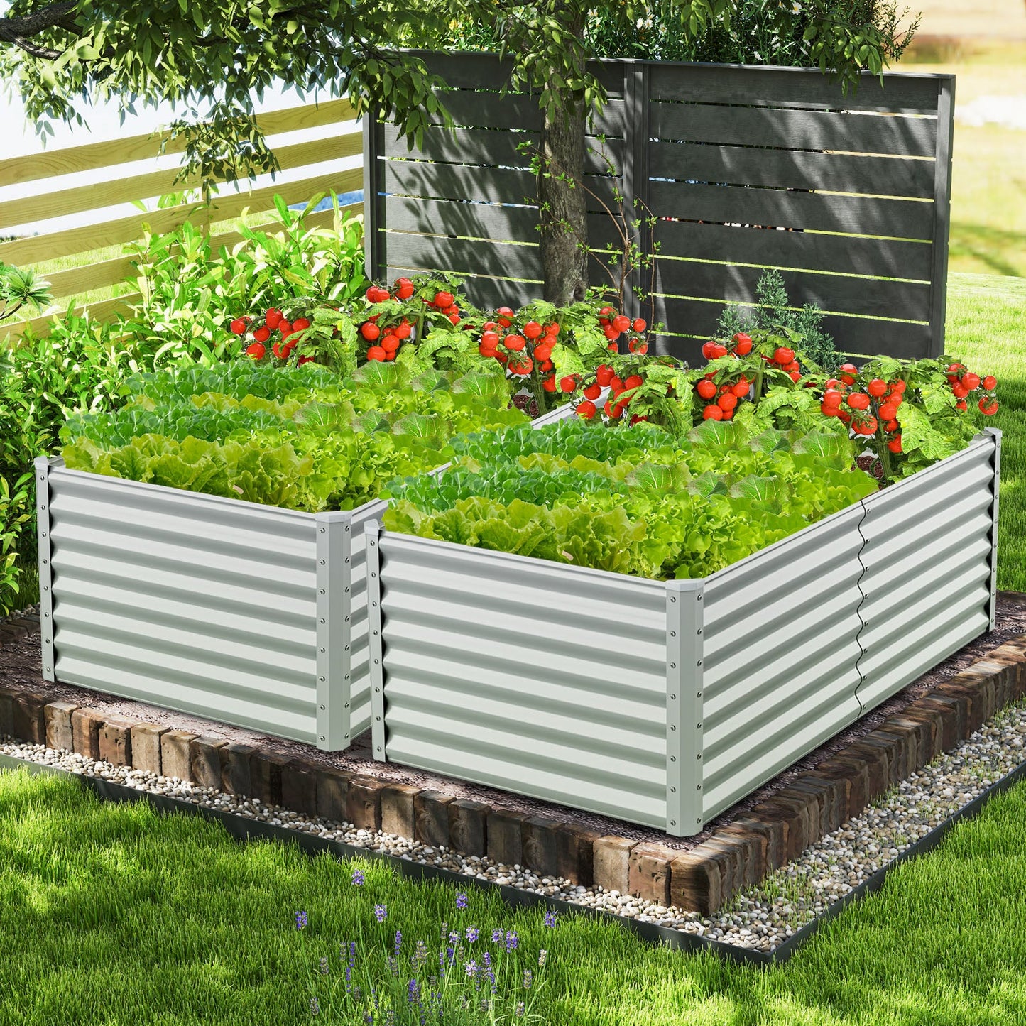 Cama de jardín elevada rectangular de metal de 6 x 3 x 2 pies con diseño de fondo abierto - Gris