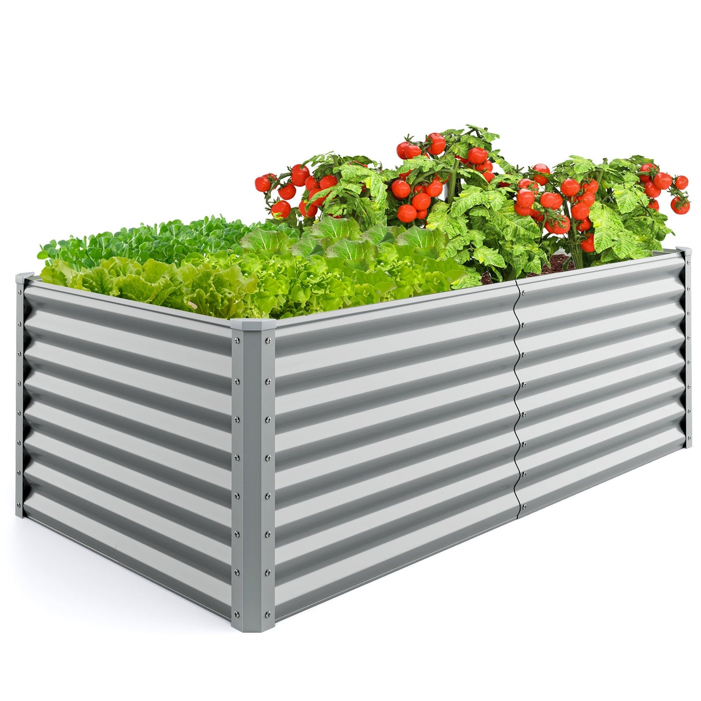 Cama de jardín elevada rectangular de metal de 6 x 3 x 2 pies con diseño de fondo abierto - Gris