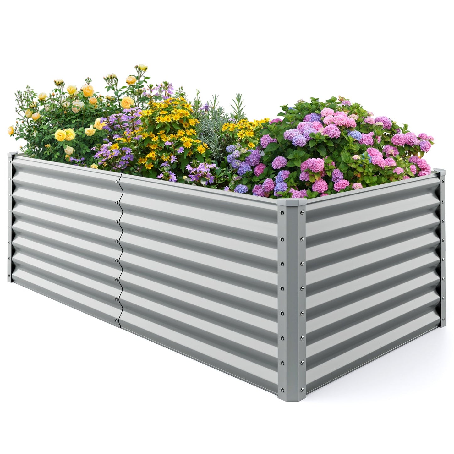 Cama de jardín elevada rectangular de metal de 6 x 3 x 2 pies con diseño de fondo abierto - Gris
