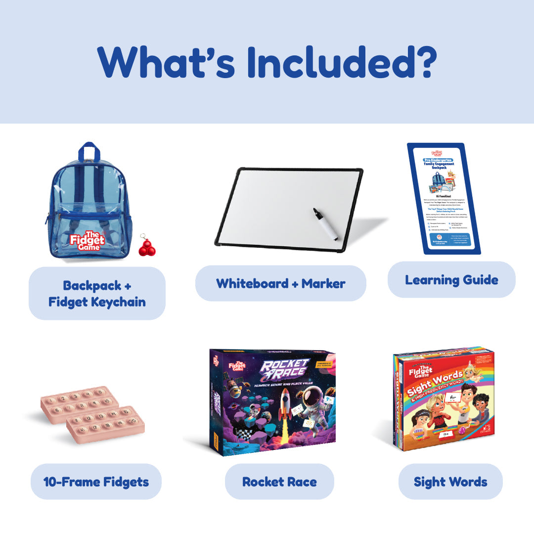 Grades 1-2 Readiness Backpack: whiteboard, marker, guide, 10frame fidgets, Rocket Race on Tampa Home & Garden Store