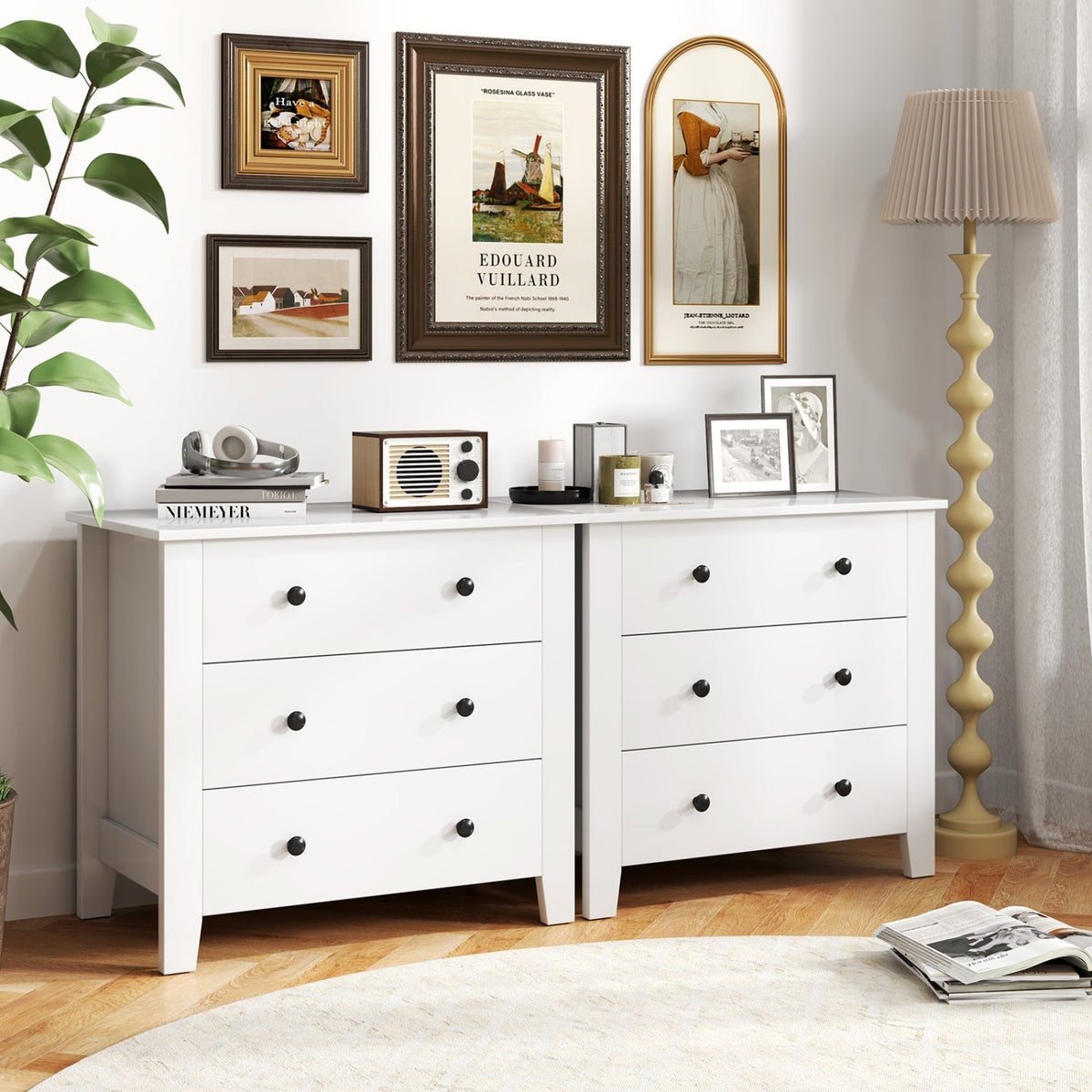 3 Drawer Dresser with tapered legs in white rustic finish by DirectDeals, pair of dressers on Tampa Home & Garden Store