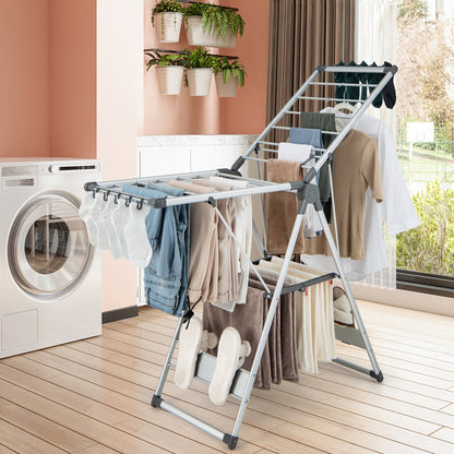 Tendedero Plegable de 2 Niveles con Altura Ajustable en 5 Posiciones