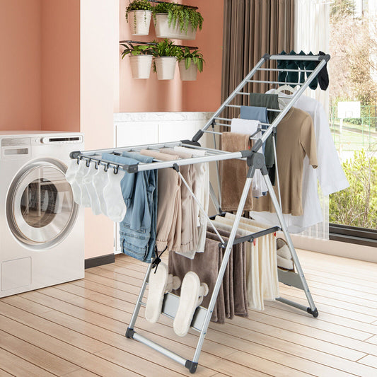 2-Layer Folding Clothes Drying Rack with 5-Level Adjustable Height - Tampa Home & Garden Store