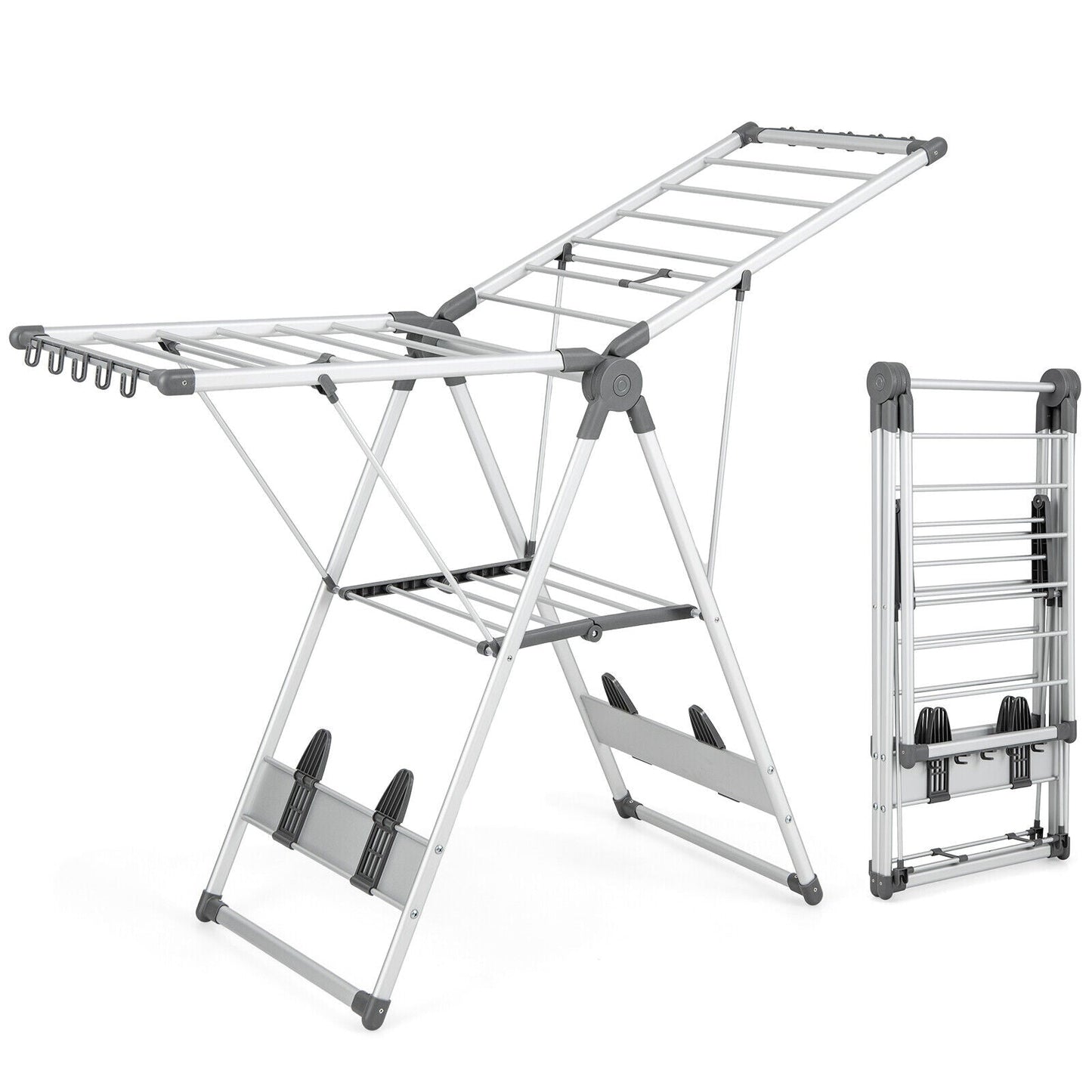 Tendedero Plegable de 2 Niveles con Altura Ajustable en 5 Posiciones