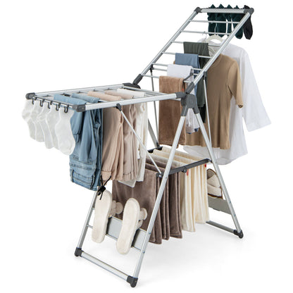 Tendedero Plegable de 2 Niveles con Altura Ajustable en 5 Posiciones
