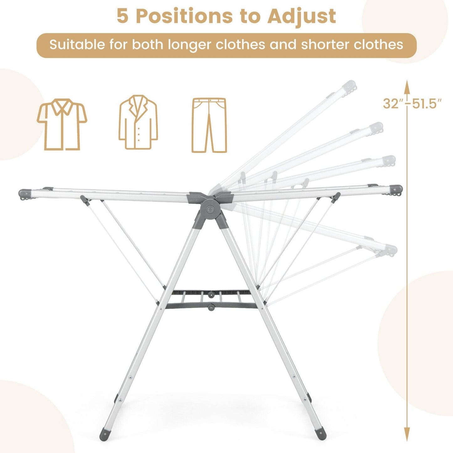 Tendedero Plegable de 2 Niveles con Altura Ajustable en 5 Posiciones