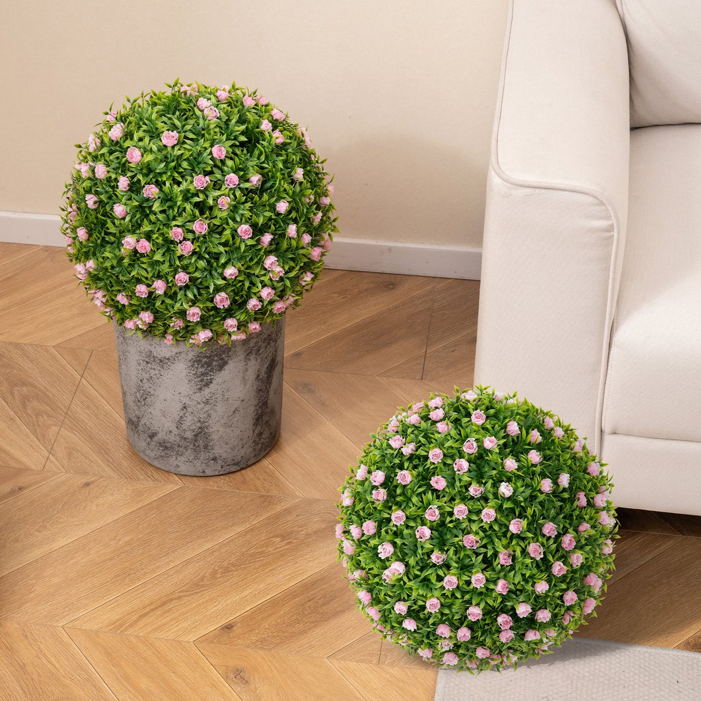 2 bolas de topiario artificiales de 44.5 cm, bolas decorativas de imitación con flores rosas