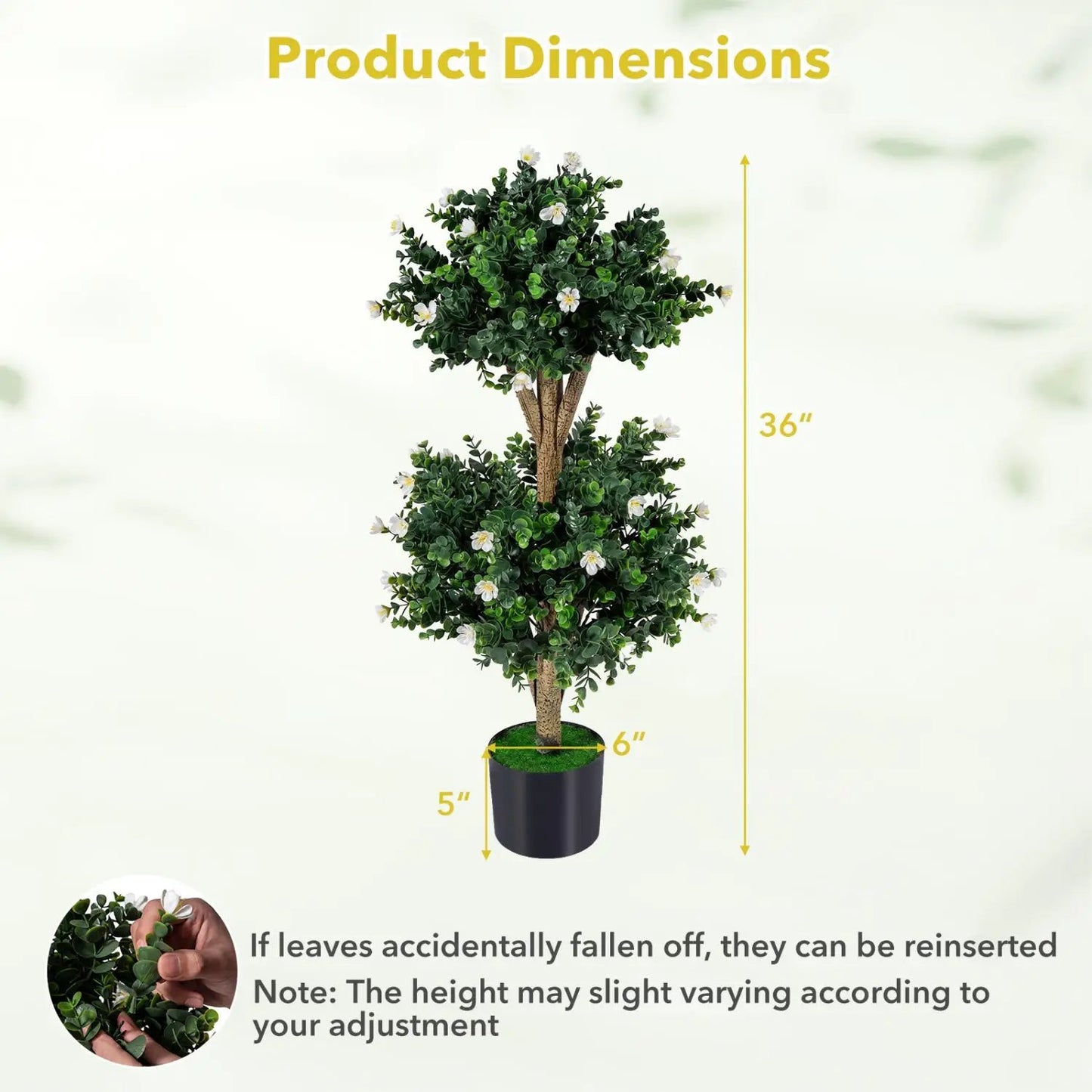 2 Pack 36" Artificial Double Ball Boxwood Topiary Tree with 41 Blossoms