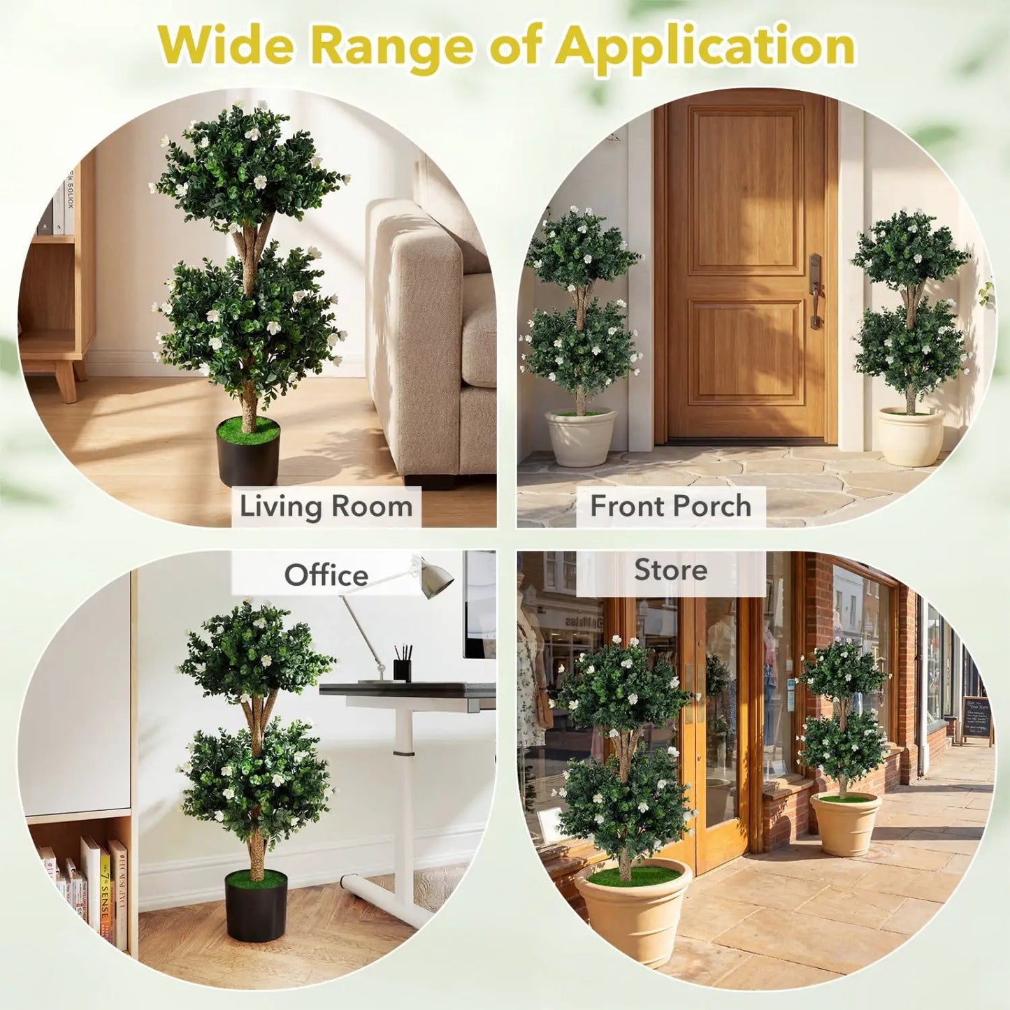 2 Pack 36" Artificial Double Ball Boxwood Topiary Tree with 41 Blossoms