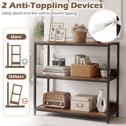2 Pack 3 Tier Bookshelf with Metal Frame