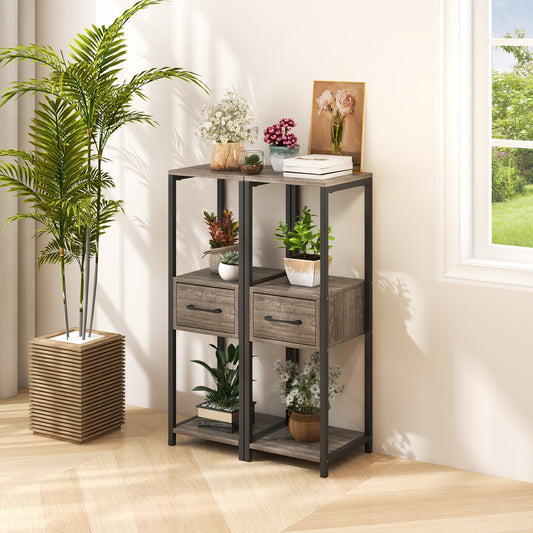 2 Pack 3 Tier Tall Metal Plant Stand with Drawer and Display Shelf-Gray - Tampa Home & Garden Store