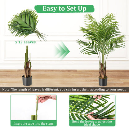 Paquete de 2 palmeras artificiales de 1,28 m de altura, planta de paraíso, árbol grande falso en maceta - Verde