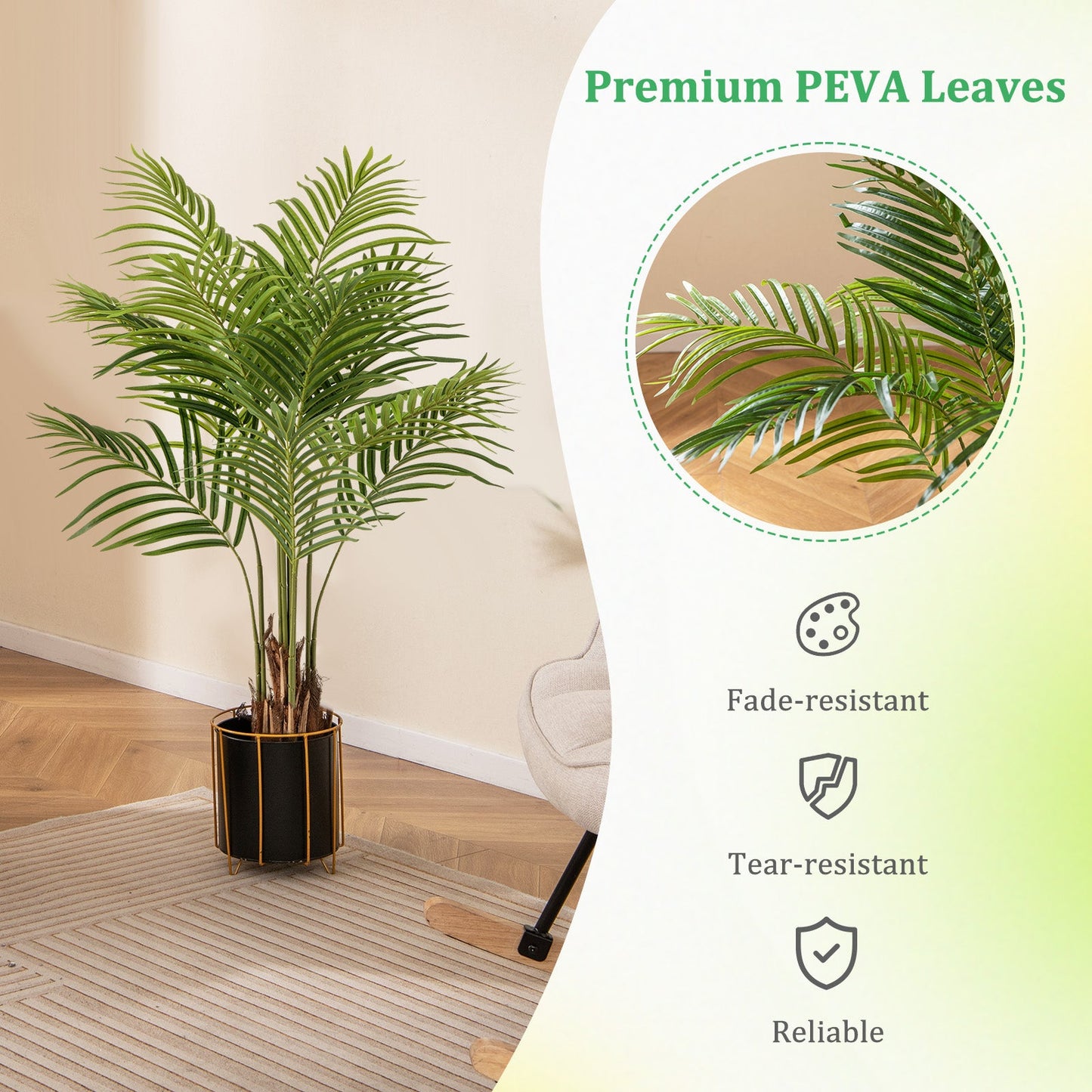 Paquete de 2 palmeras artificiales de 1,28 m de altura, planta de paraíso, árbol grande falso en maceta - Verde