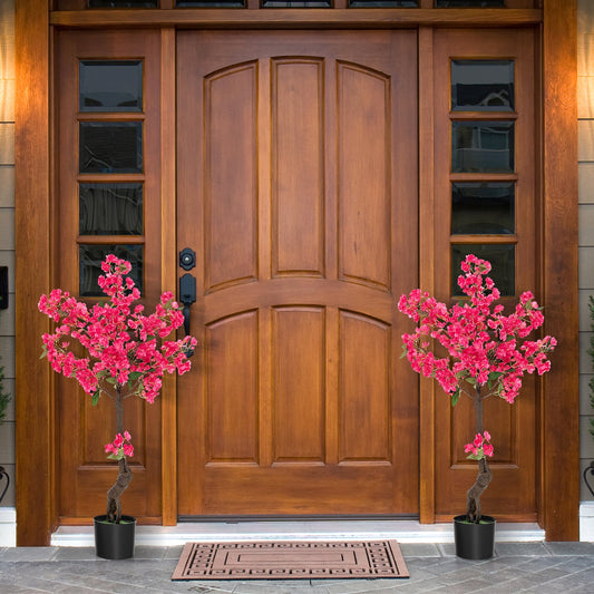 2 Pack 41 Inch Artificial Plum Blossom Tree Fake Floral Plant with 92 Flowers-Red - Tampa Home & Garden Store