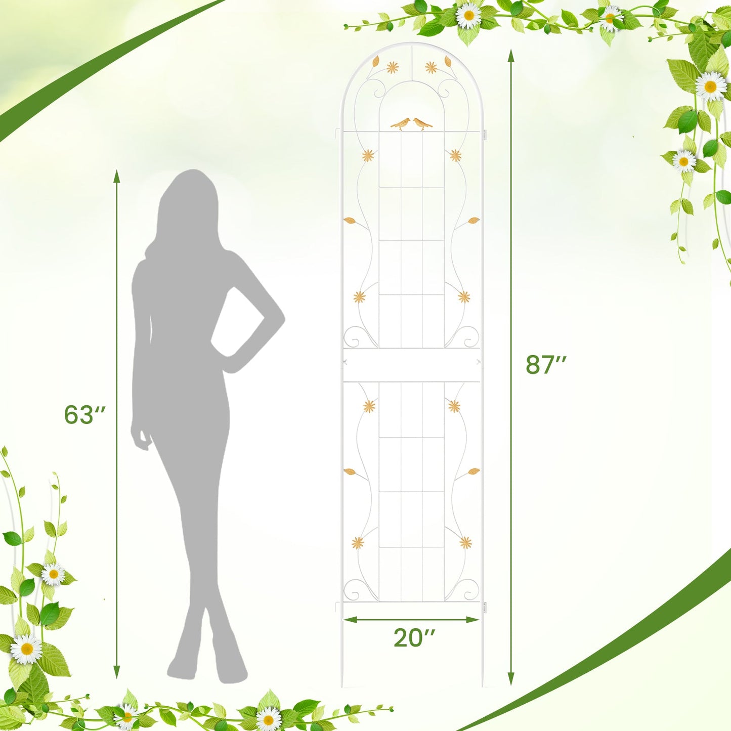 2 Pack 86.5 x 20 Inches Metal Garden Trellis for Climbing Plants
